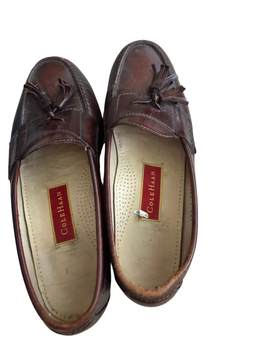 COLE HAAN City Men’s Vintage Brown Burgundy Leather Tassle Loafers Dress Shoes S